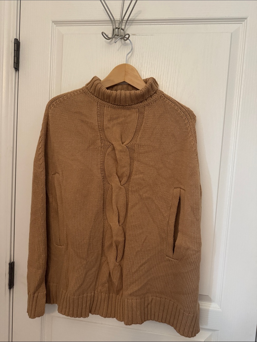 525 America Camel Cable-Front Poncho Sweater